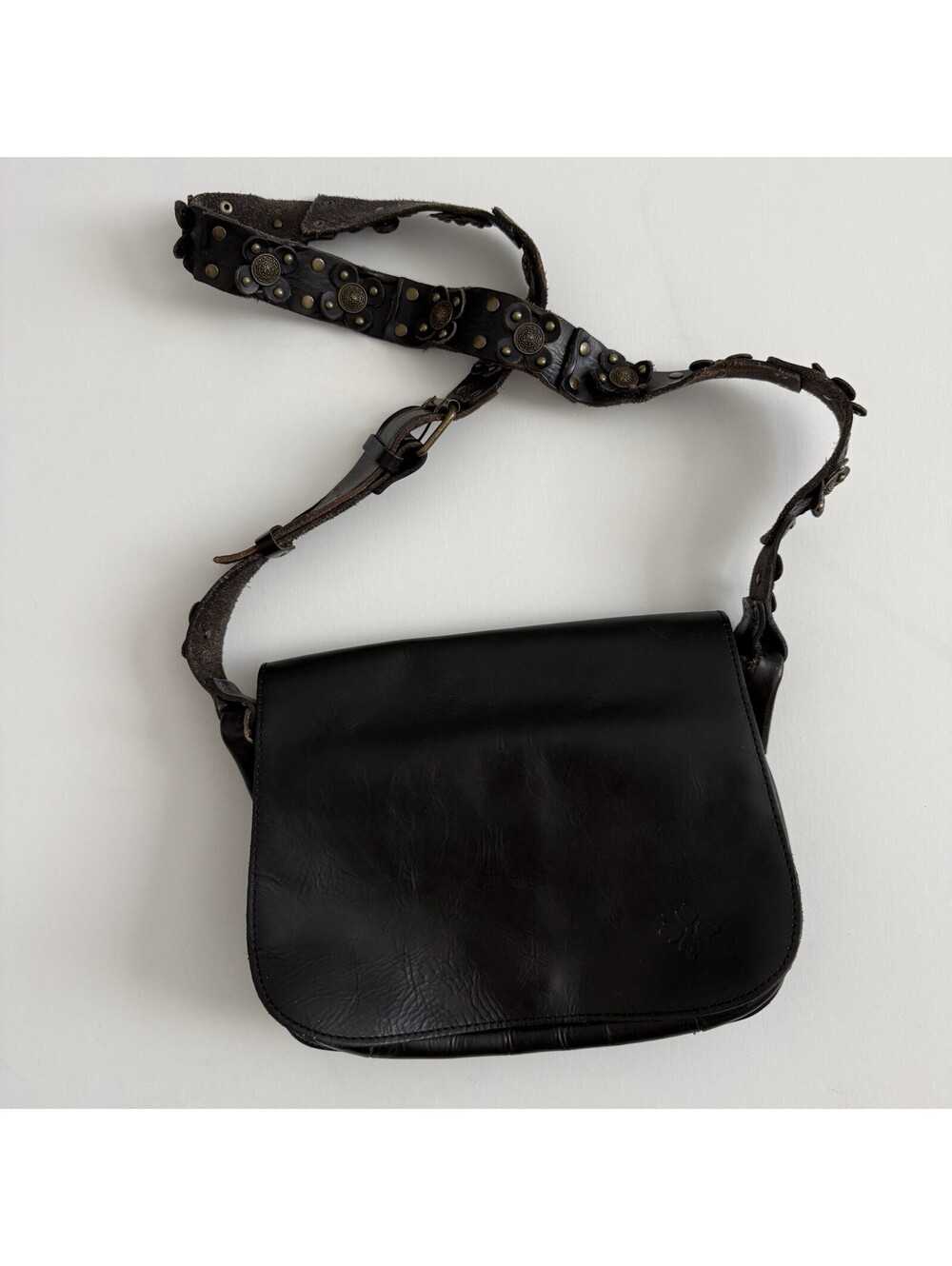 Patricia Nash Strapped Vintage Rosa Saddle Bag Floral Studded Strap Boho Western